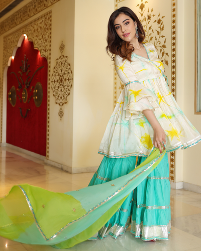 Simply White Tie And Dye Sharara Set