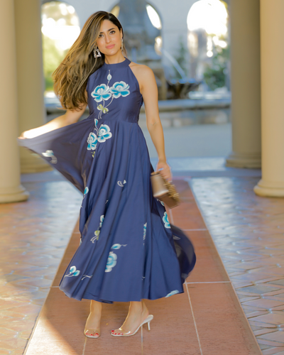 Indigo Pea Handpainted Cotton Dress