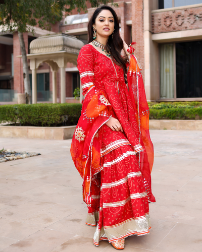 Red Hibiscus Gotapatti Sharara Set