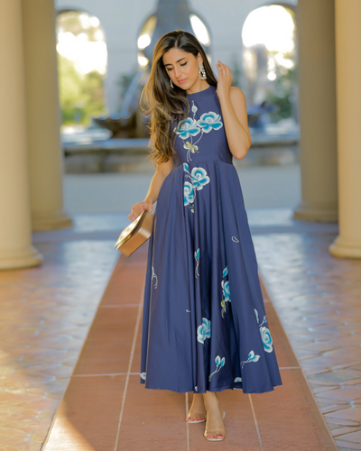 Indigo Pea Handpainted Cotton Dress