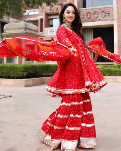 Red Hibiscus Gotapatti Sharara Set