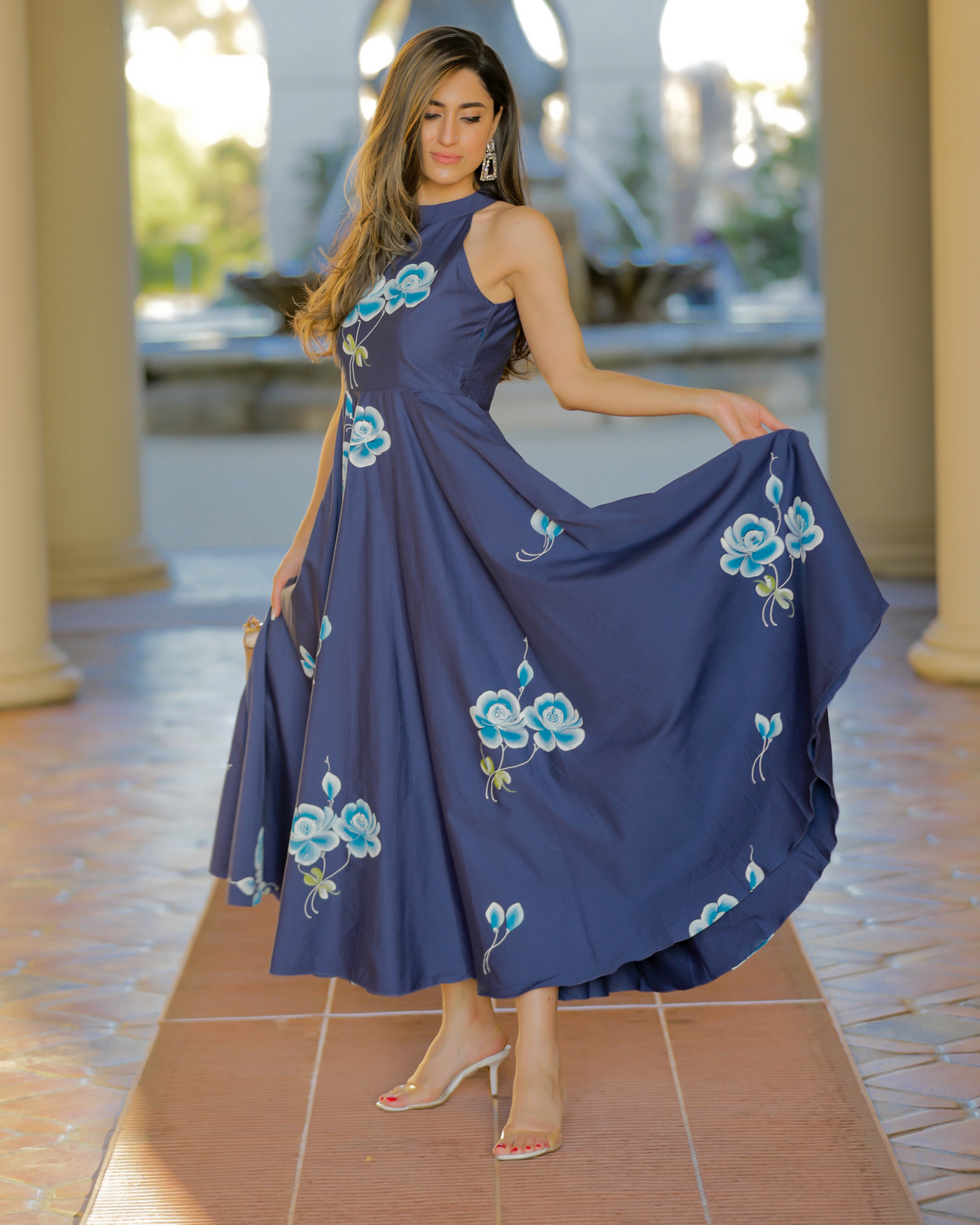 Indigo Pea Handpainted Cotton Dress