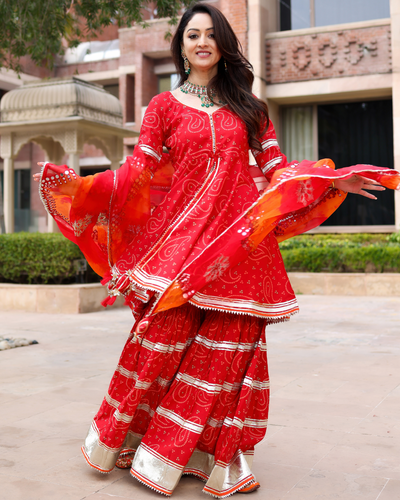 Red Hibiscus Gotapatti Sharara Set