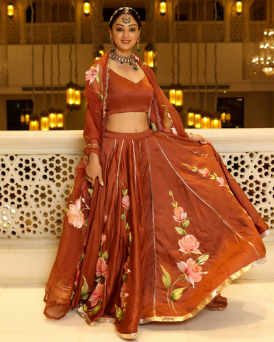 Glazed Ginger Handpainted Lehenga Set