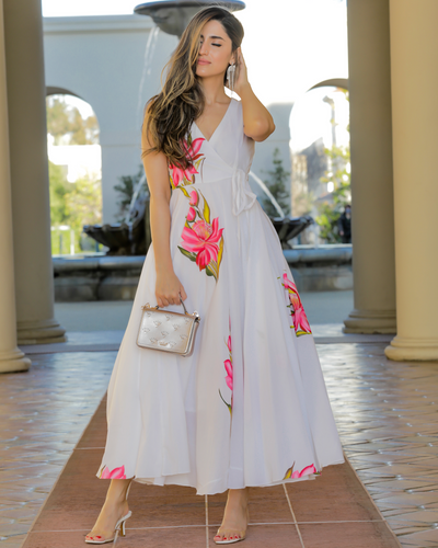 White Shell Handpainted Cotton Dress