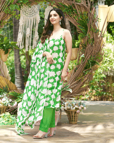Drisana Green Printed Chiffon Suit Set