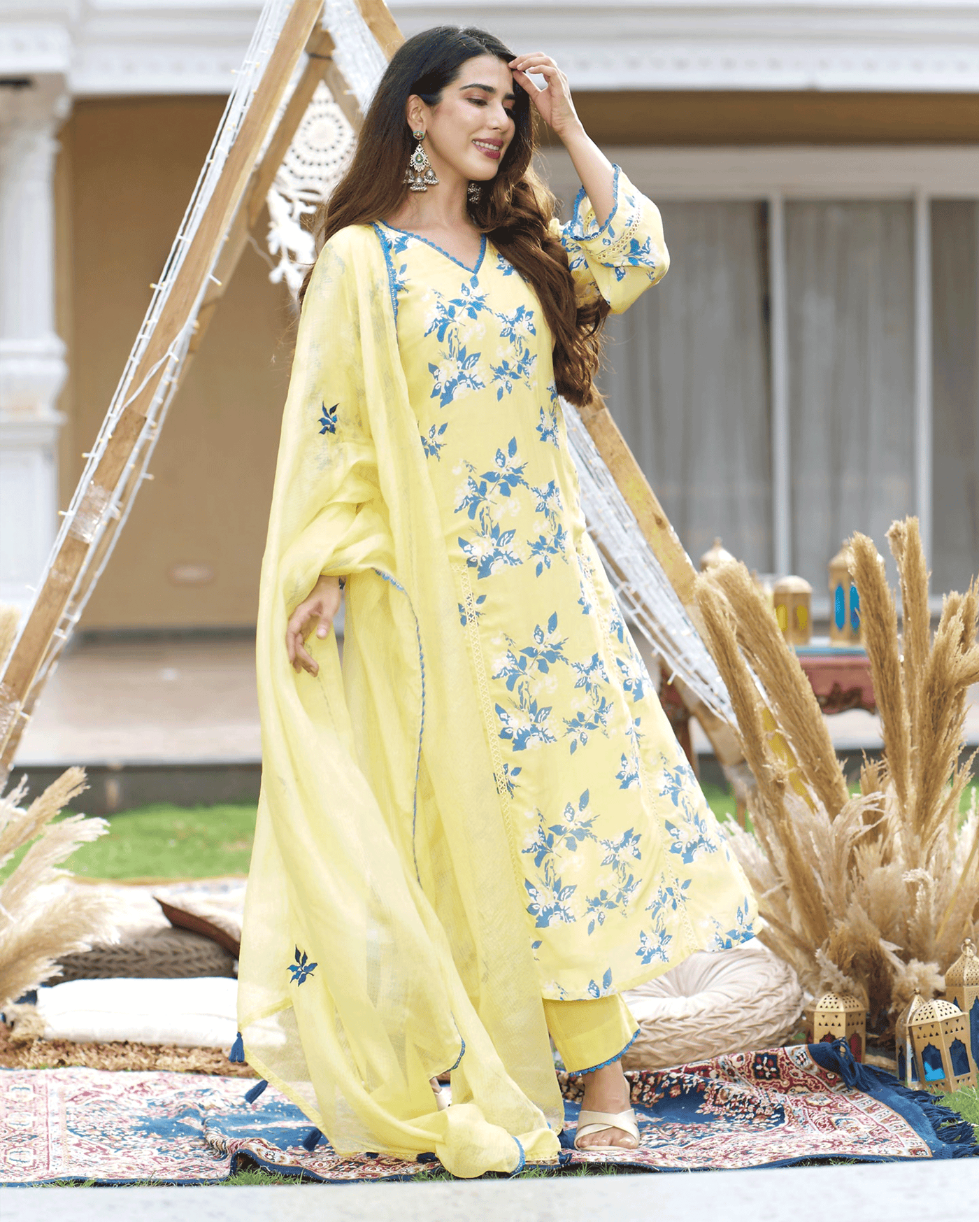 Shrinika Yellow Printed Silk Suit Set