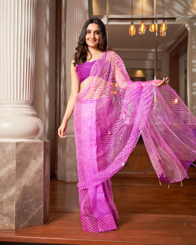Varaha Purple Leheriya Organza Pre Draped Saree