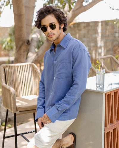 Ivy Blue Linen Solid Shirt