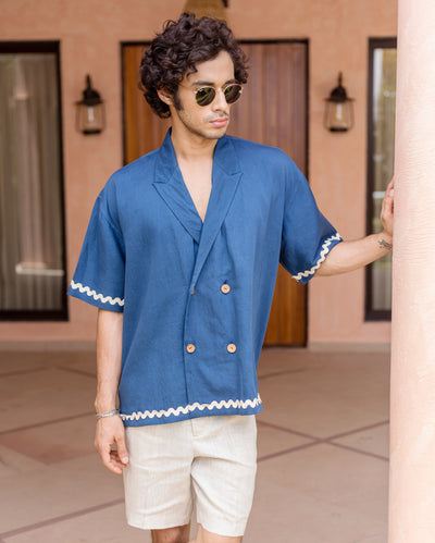 Ash Indigo Embroidered Cotton Shirt