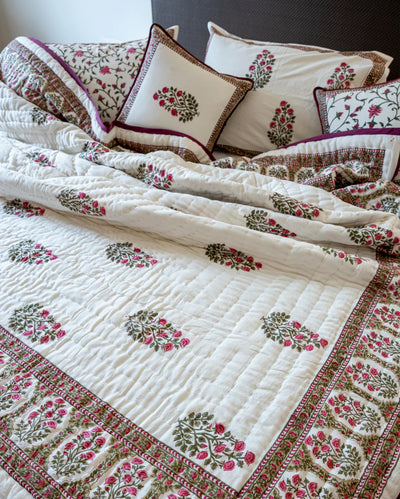 White Smoke Handblock Printed Bedding Set