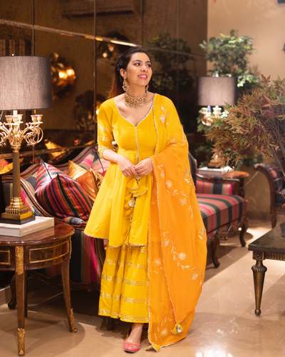 Yellow Mellow Gotapatti Sharara Set