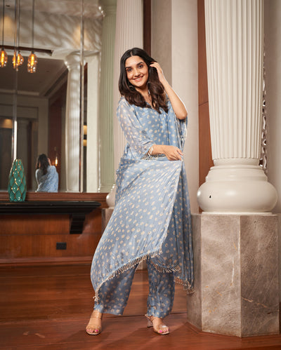 Tarang Pastel Blue Bandhani Silk Suit Set