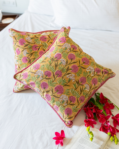 Gold Dust Handblock Cushion Cover