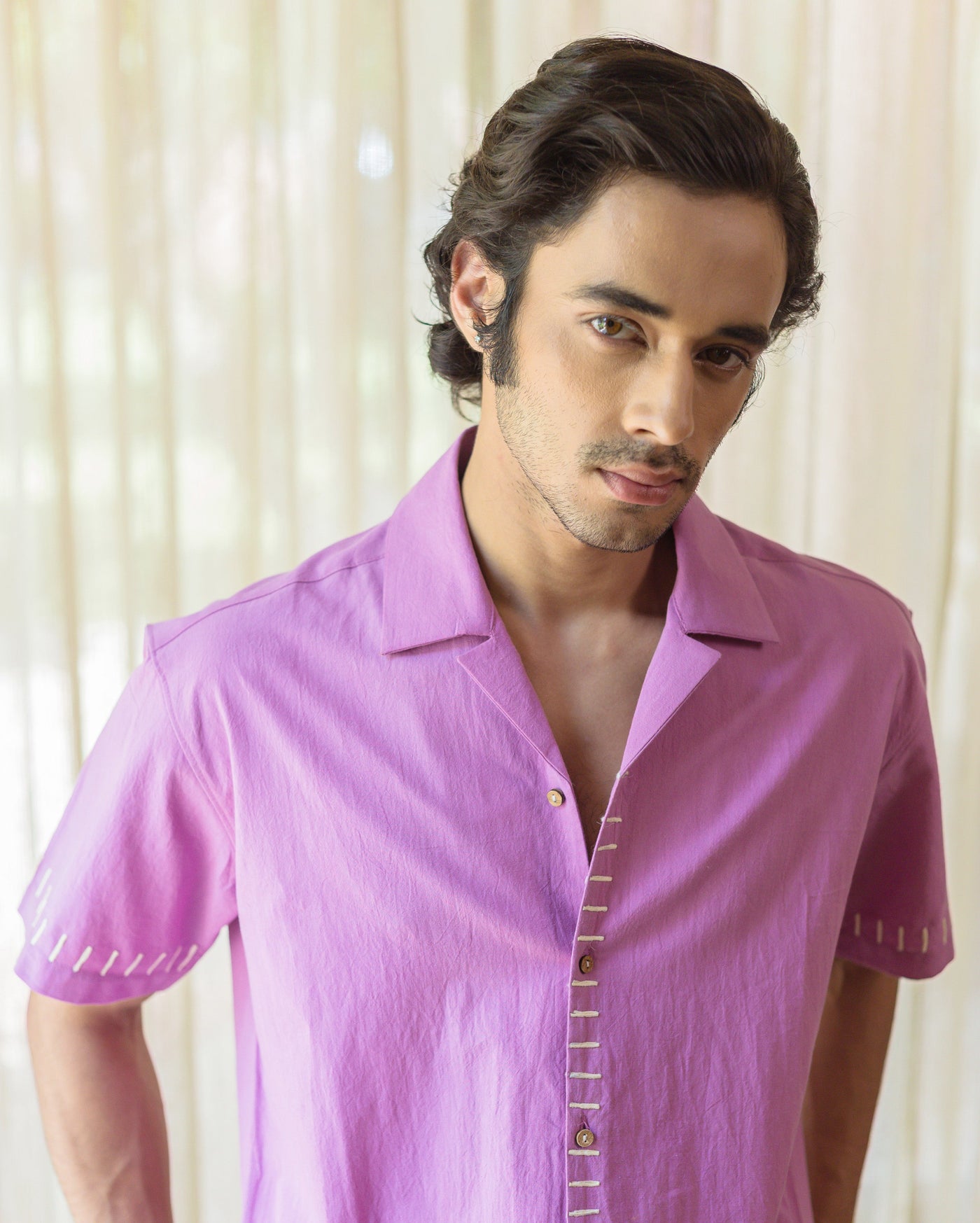 Aven Purple Embroidered Slub Shirt