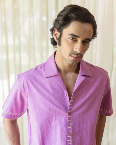 Aven Purple Embroidered Slub Shirt