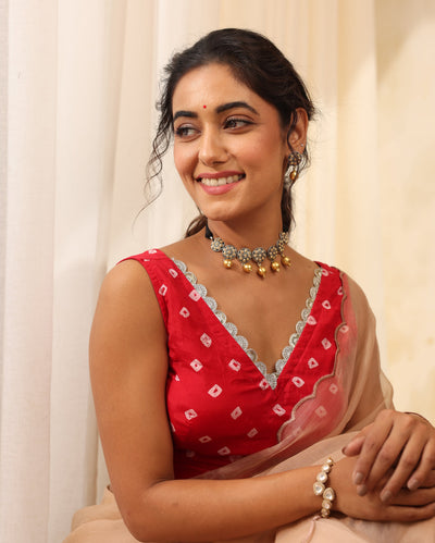 Anvika Red Printed Silk Blouse
