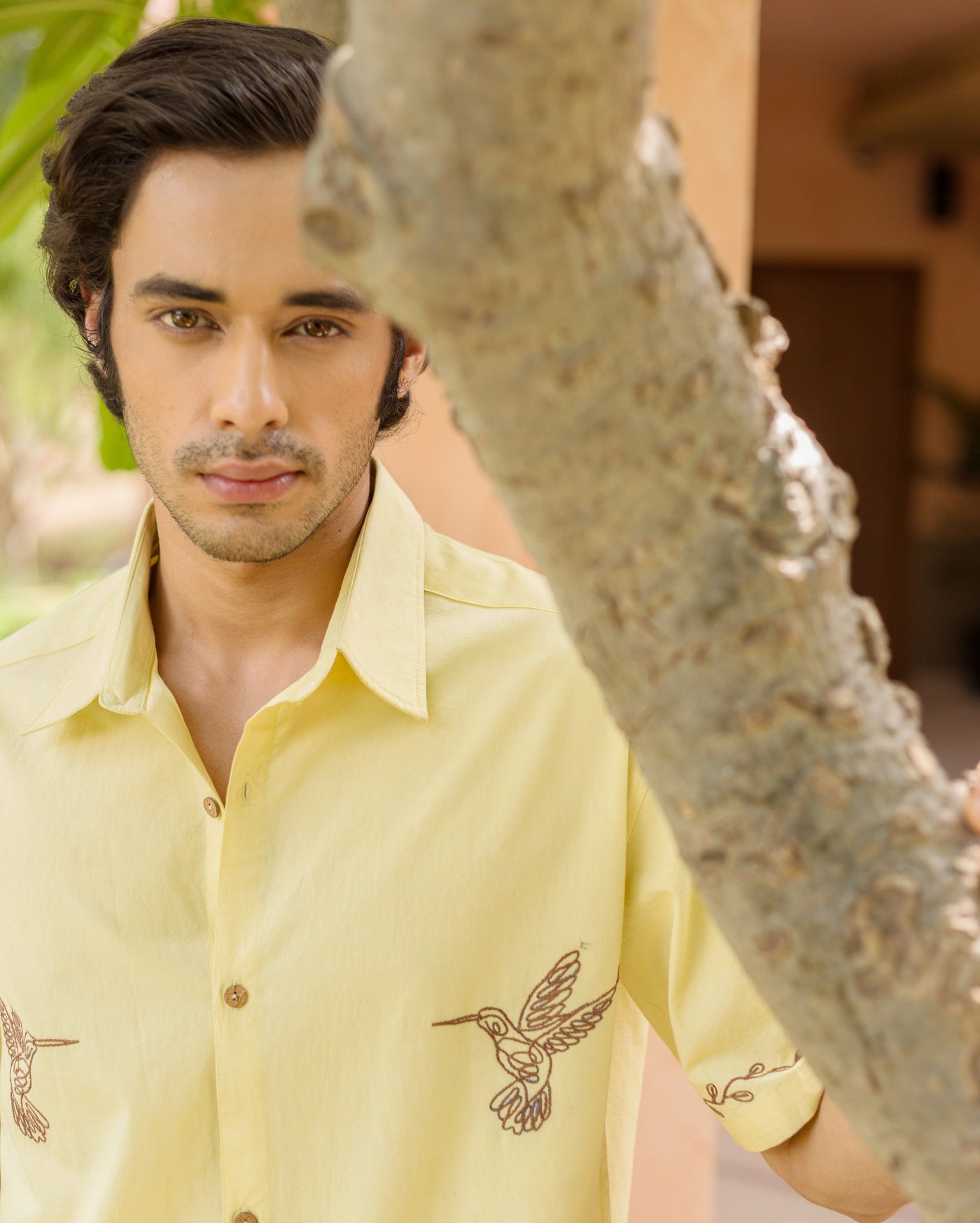 Doff Yellow Embroidered Cotton Shirt