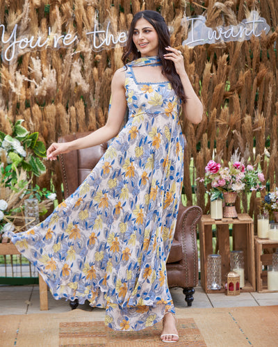 Zohan White Printed Georgette Suit Set