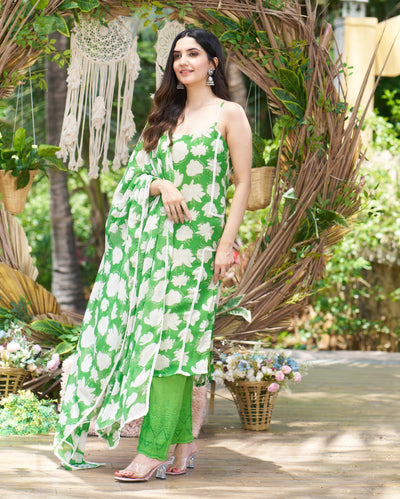 Drisana Green Printed Chiffon Suit Set