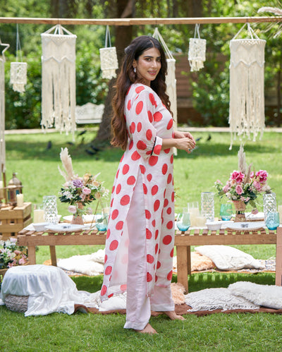 Nainika White Printed Silk Kurta Set