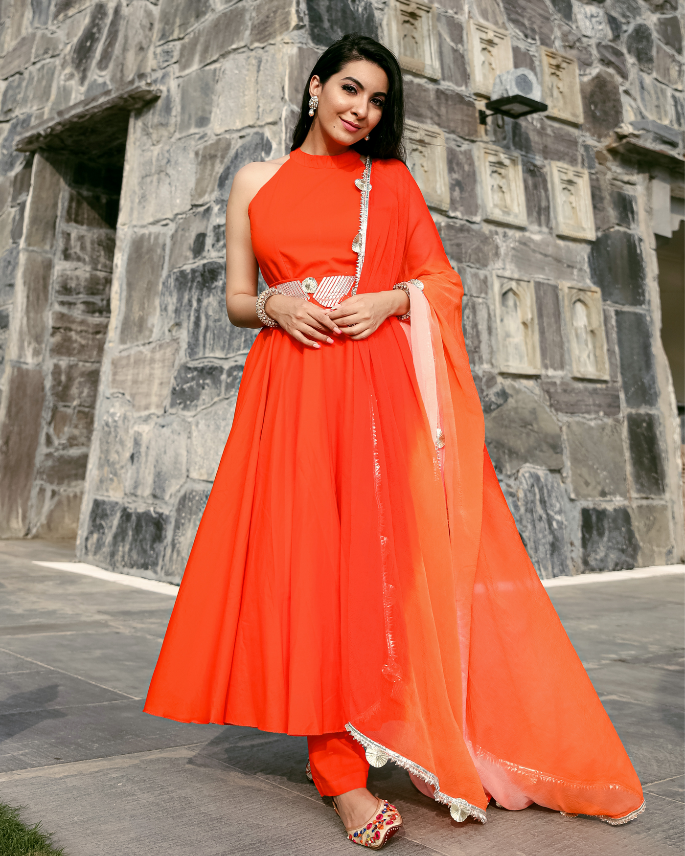 Orange Muse Leheriya Gota Suit Set