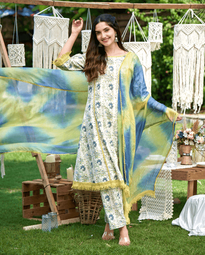 Dityaa Mint Printed Cotton Suit Set
