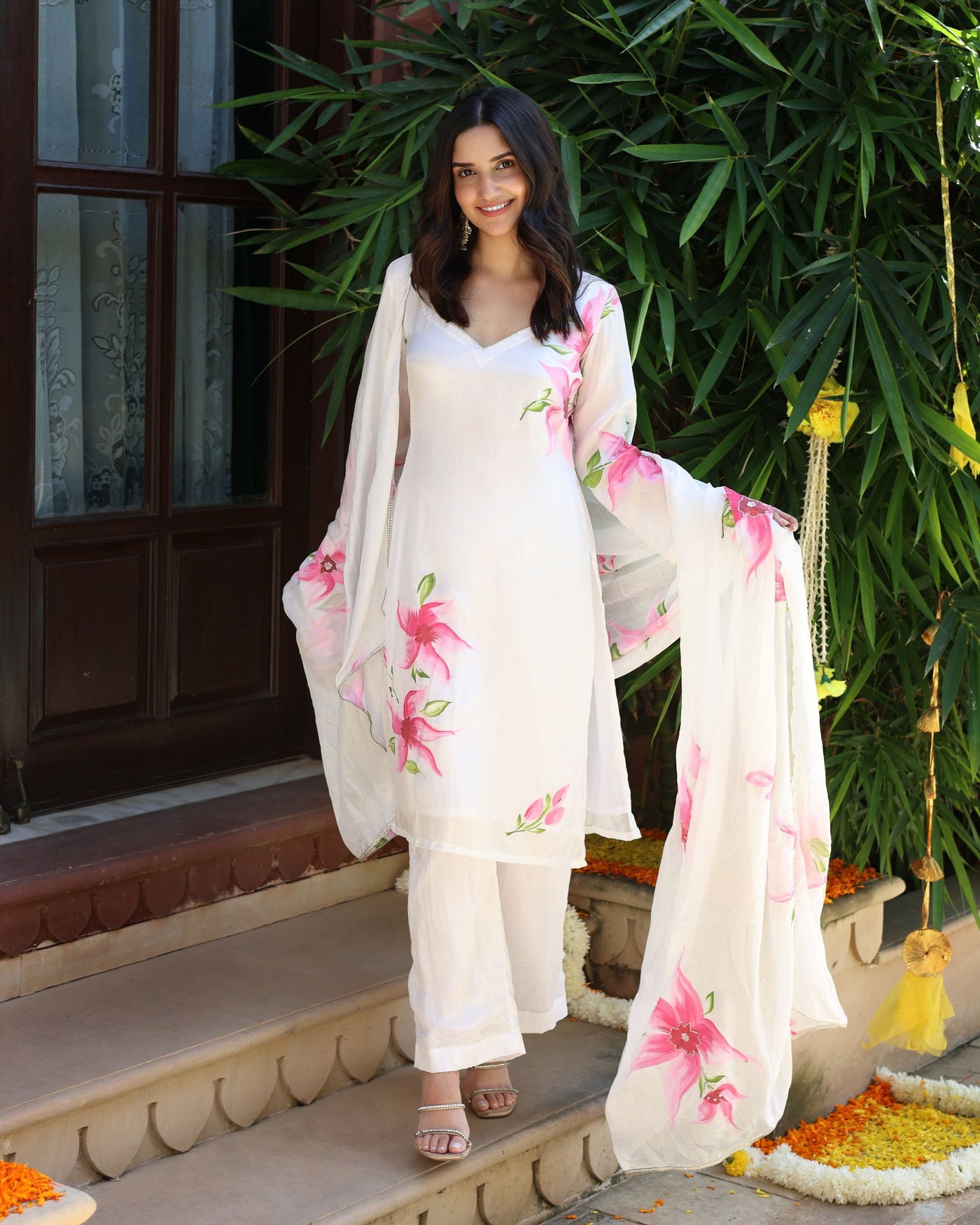 Vanilla Mist Handpainted Silk Suit Set