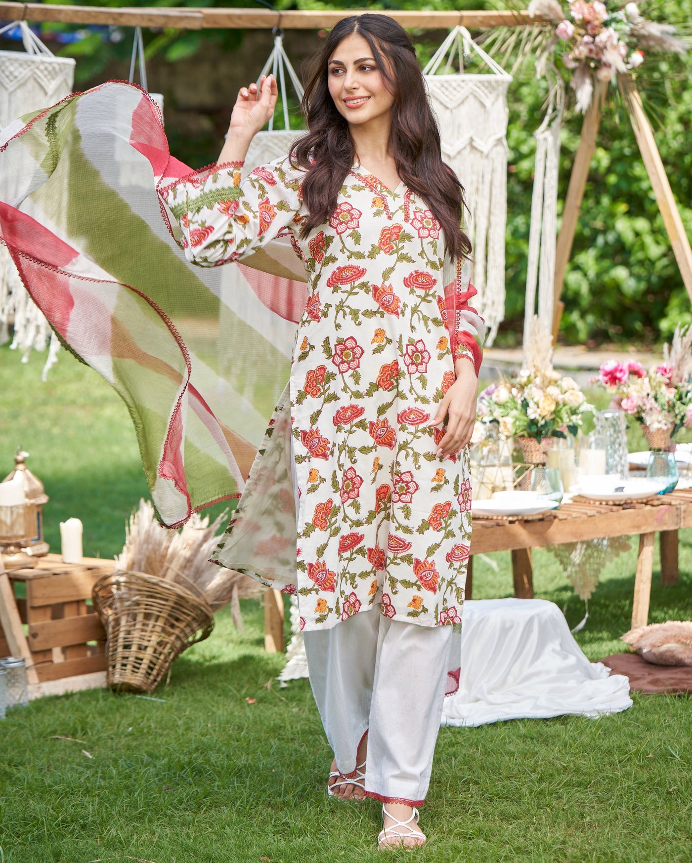 Sunrise Bloom Red Printed Cotton Suit Set