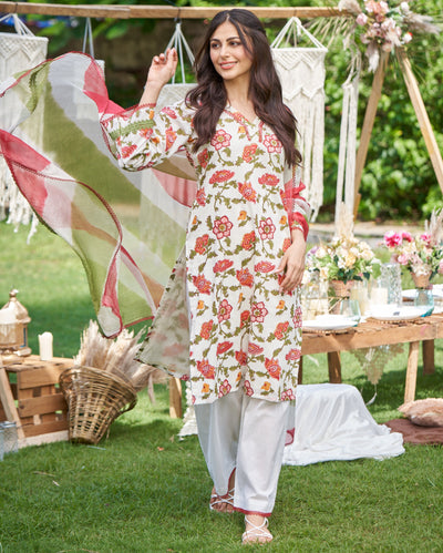 Sunrise Bloom Red Printed Cotton Suit Set
