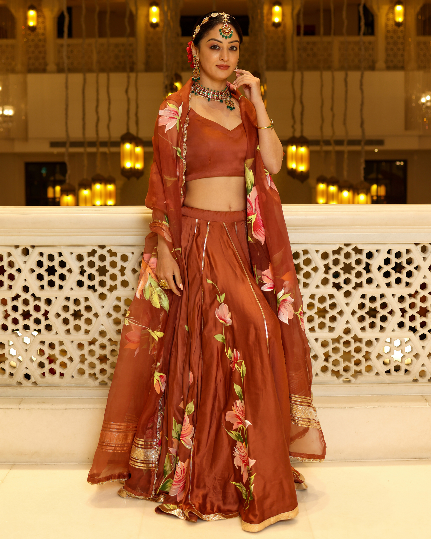 Glazed Ginger Handpainted Lehenga Set