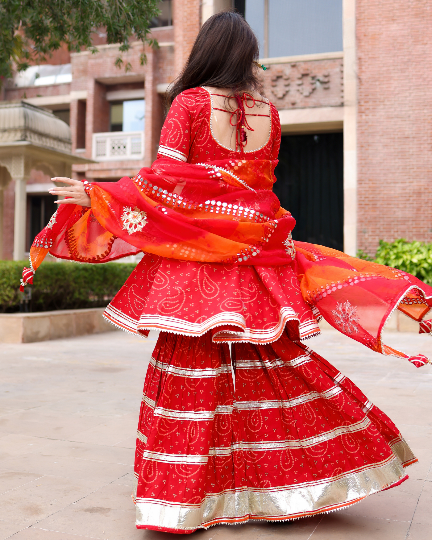 Red Hibiscus Gotapatti Sharara Set