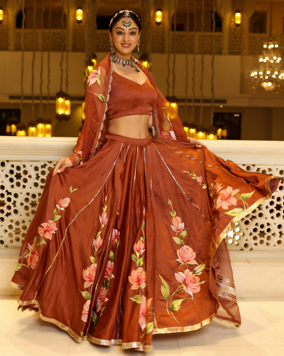 Glazed Ginger Handpainted Lehenga Set