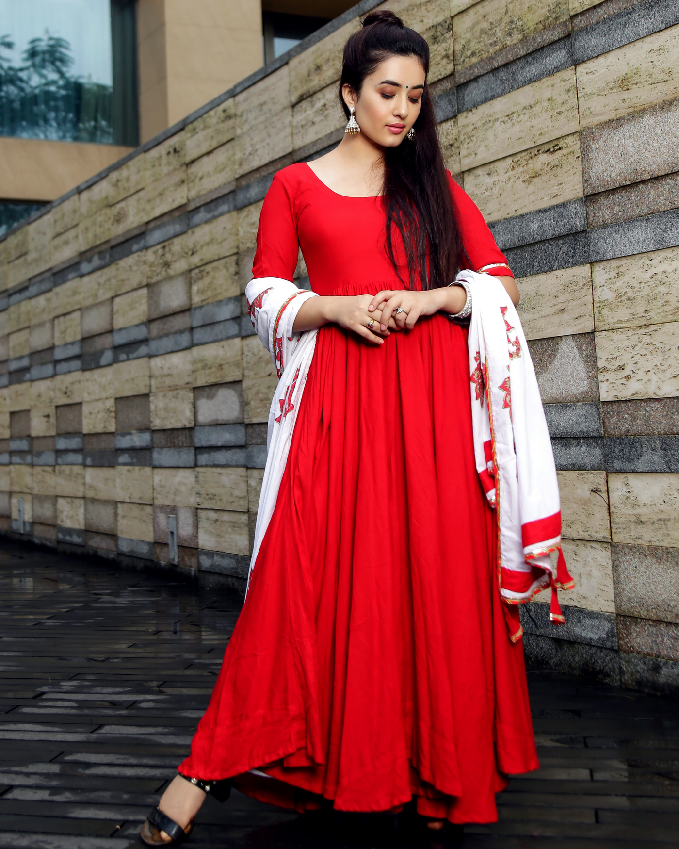 Red Mughal Handblock Suit Set
