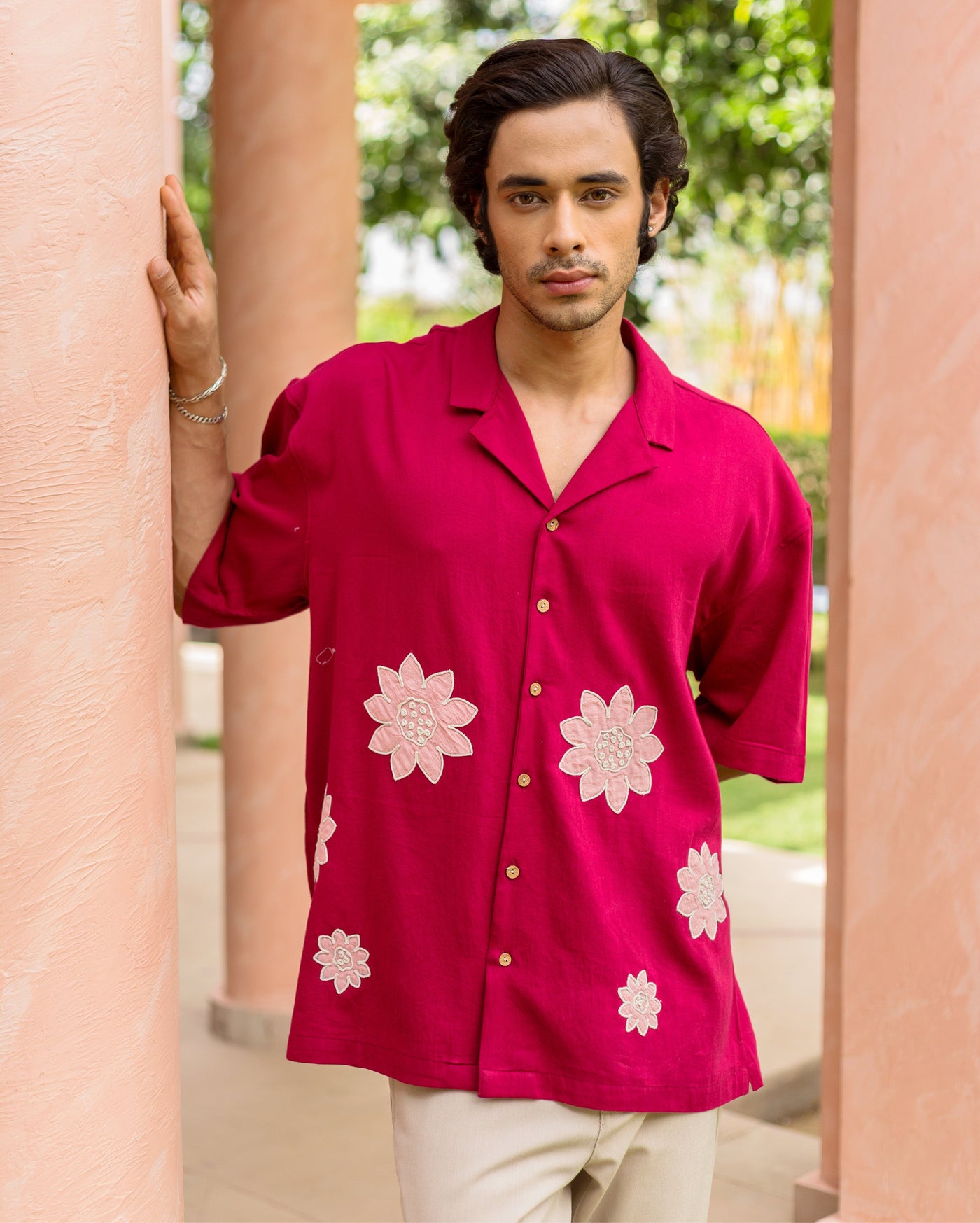 Sway Pink Embroidered Cotton Shirt