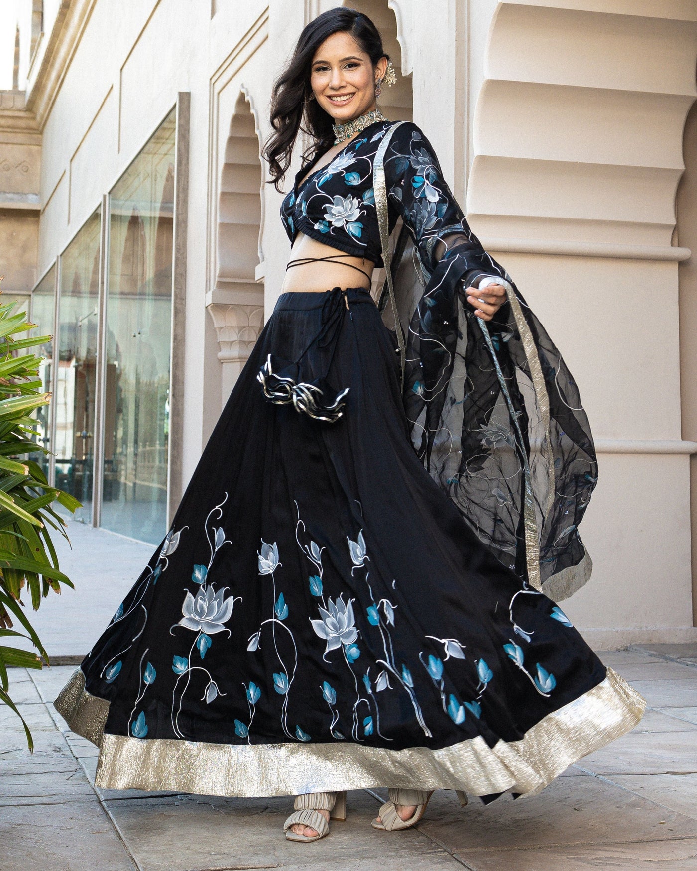 Meski Handpainted Lehenga Set