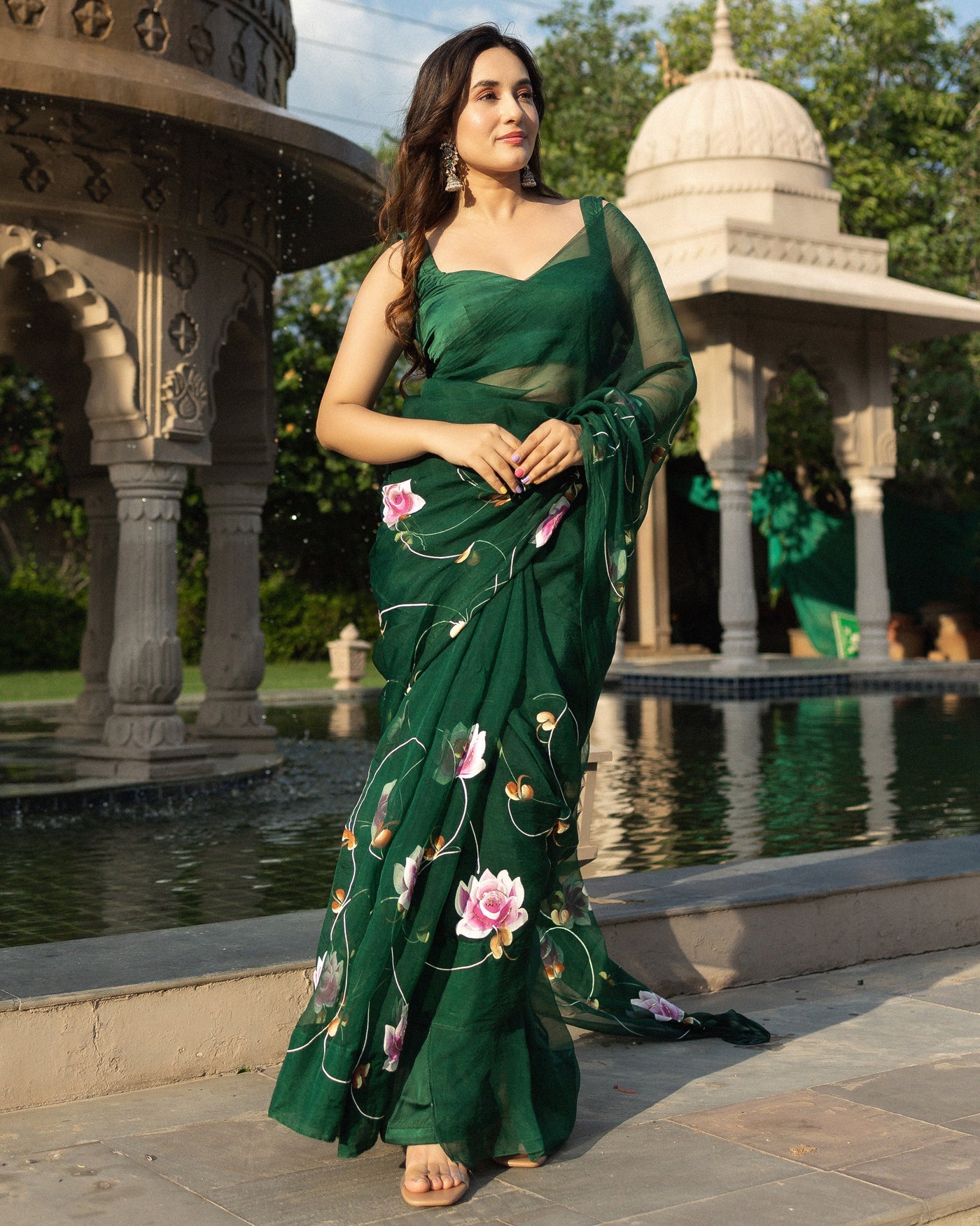 Vilaval Handpainted Organza Saree