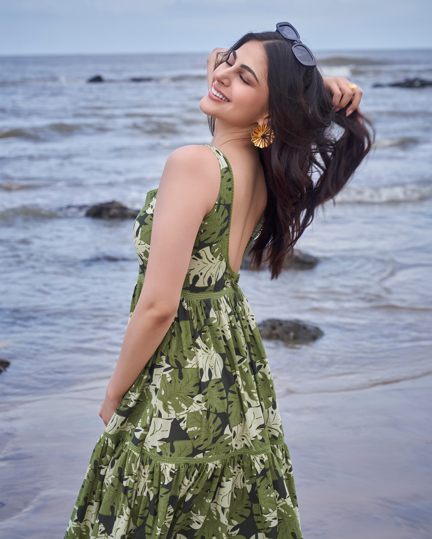 Tropical Dark Green Printed Cotton Dress Tropical Dark Green Printed Cotton Dress