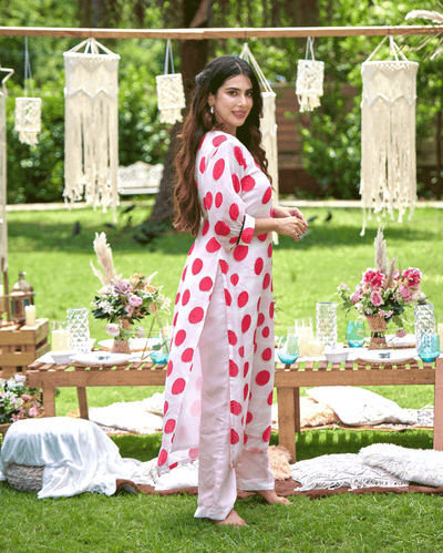 Nainika White Printed Silk Kurta Set