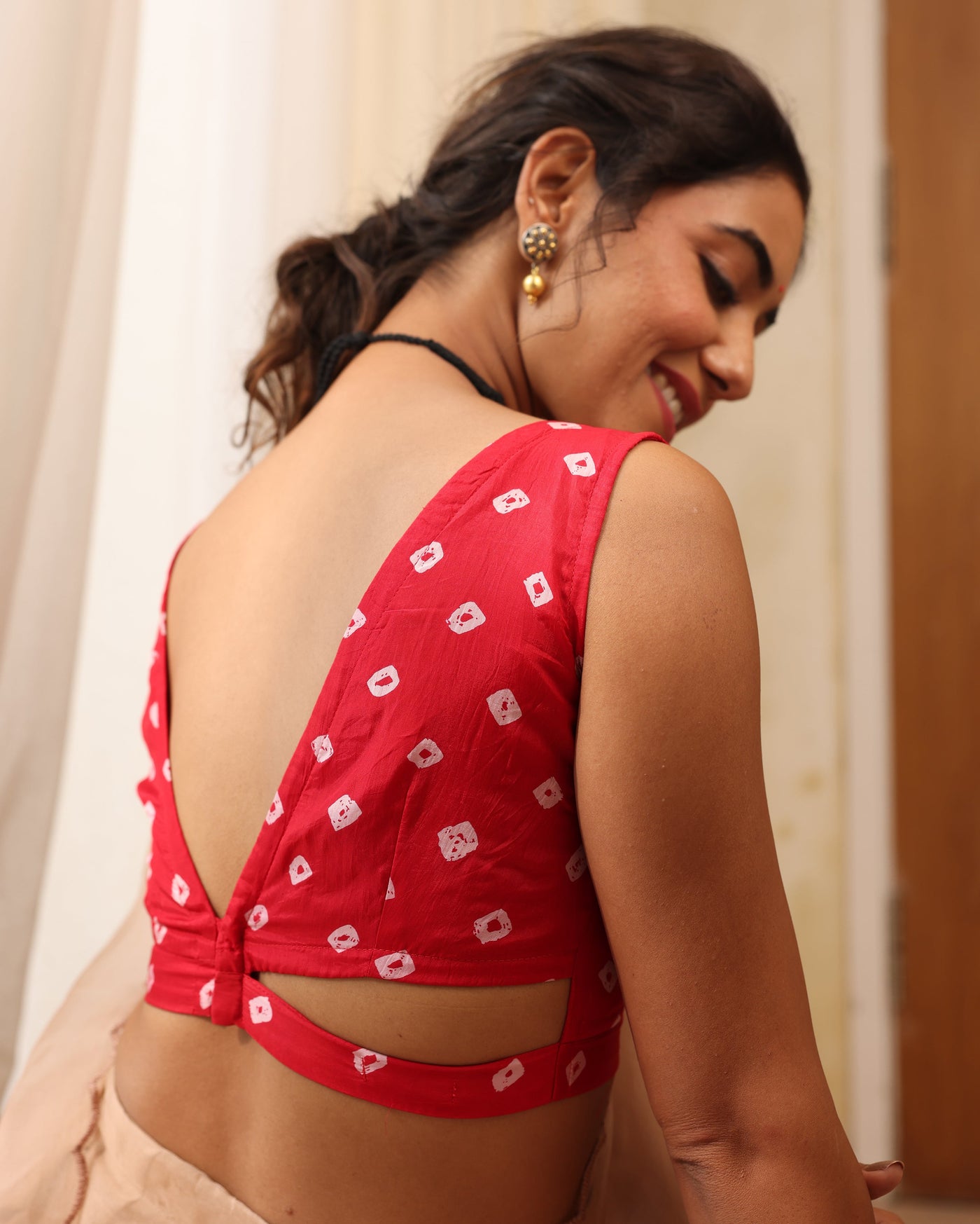 Anvika Red Printed Silk Blouse