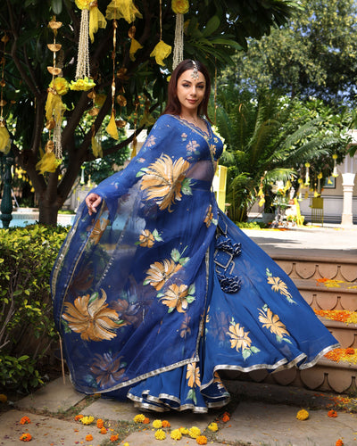 Madison Blue Handpainted Georgette Lehenga Set