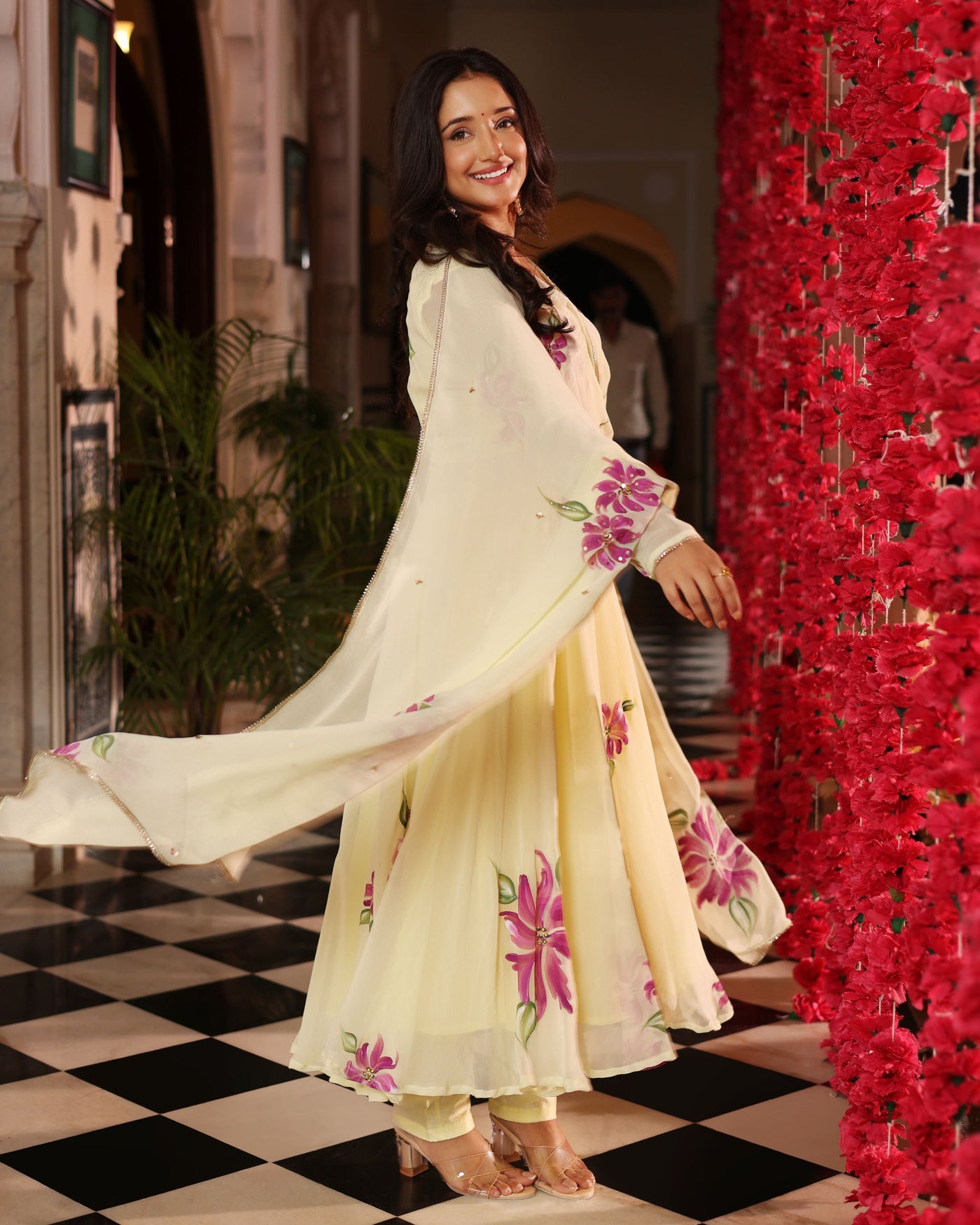 Floral Cream Dream Handpainted Georgette Suit Set