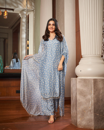 Tarang Pastel Blue Bandhani Silk Suit Set