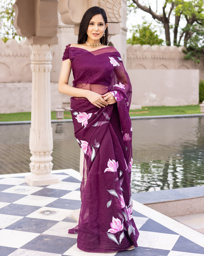 Ragmala Handpainted Organza Saree