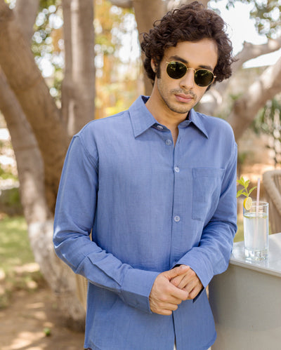 Ivy Blue Linen Solid Shirt