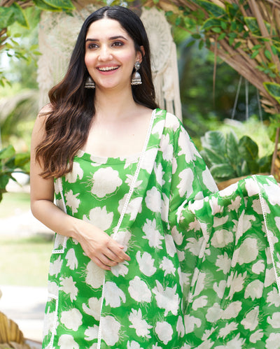 Drisana Green Printed Chiffon Suit Set