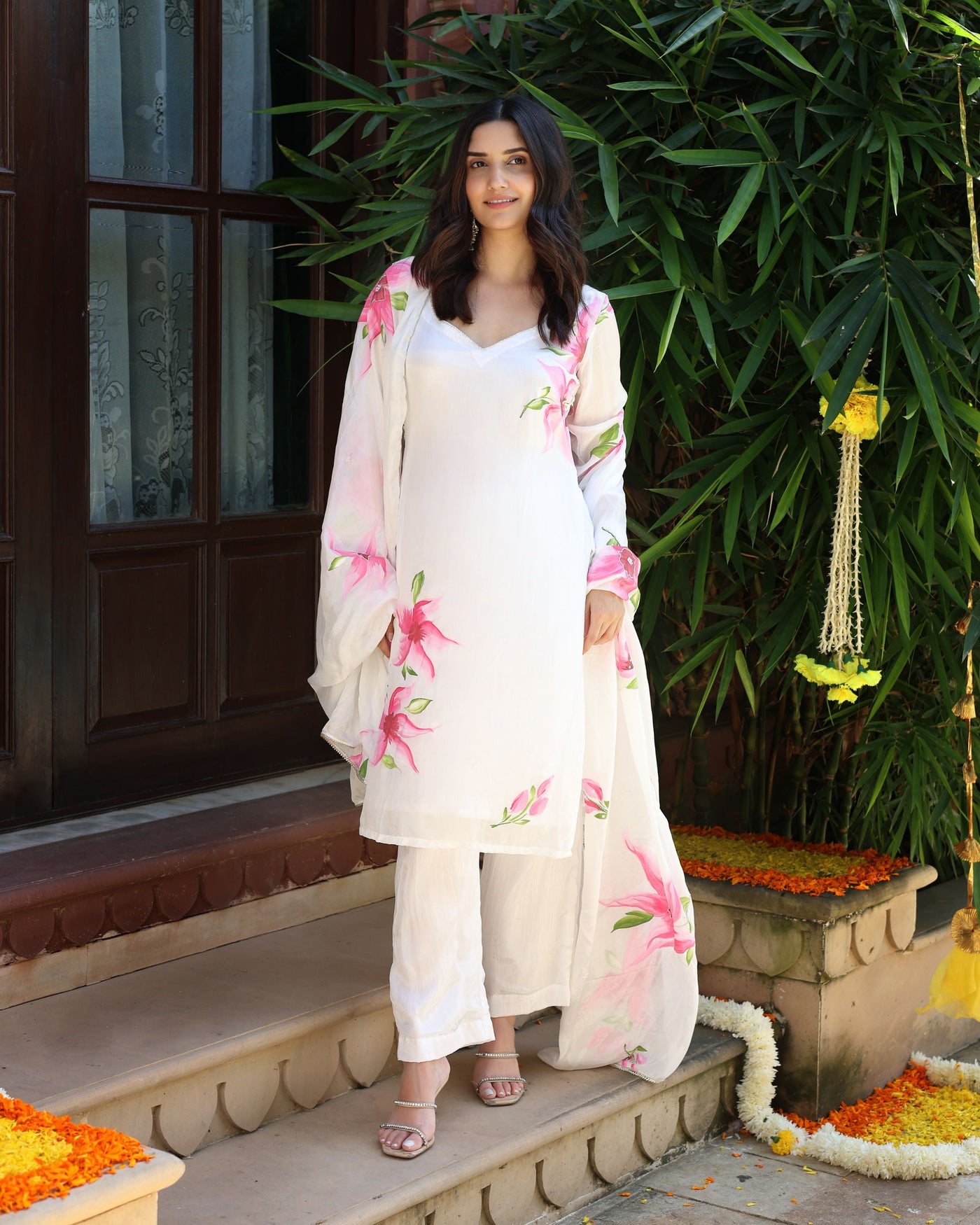 Vanilla Mist Handpainted Silk Suit Set