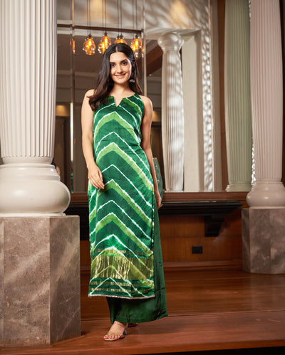 Gamha Green Leheriya Silk Kurta set