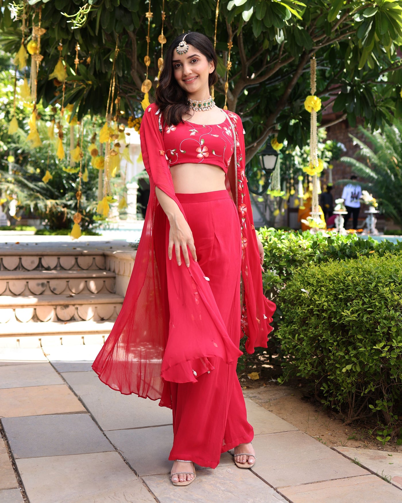 Hareeta Red Handpainted Georgette Coord Set