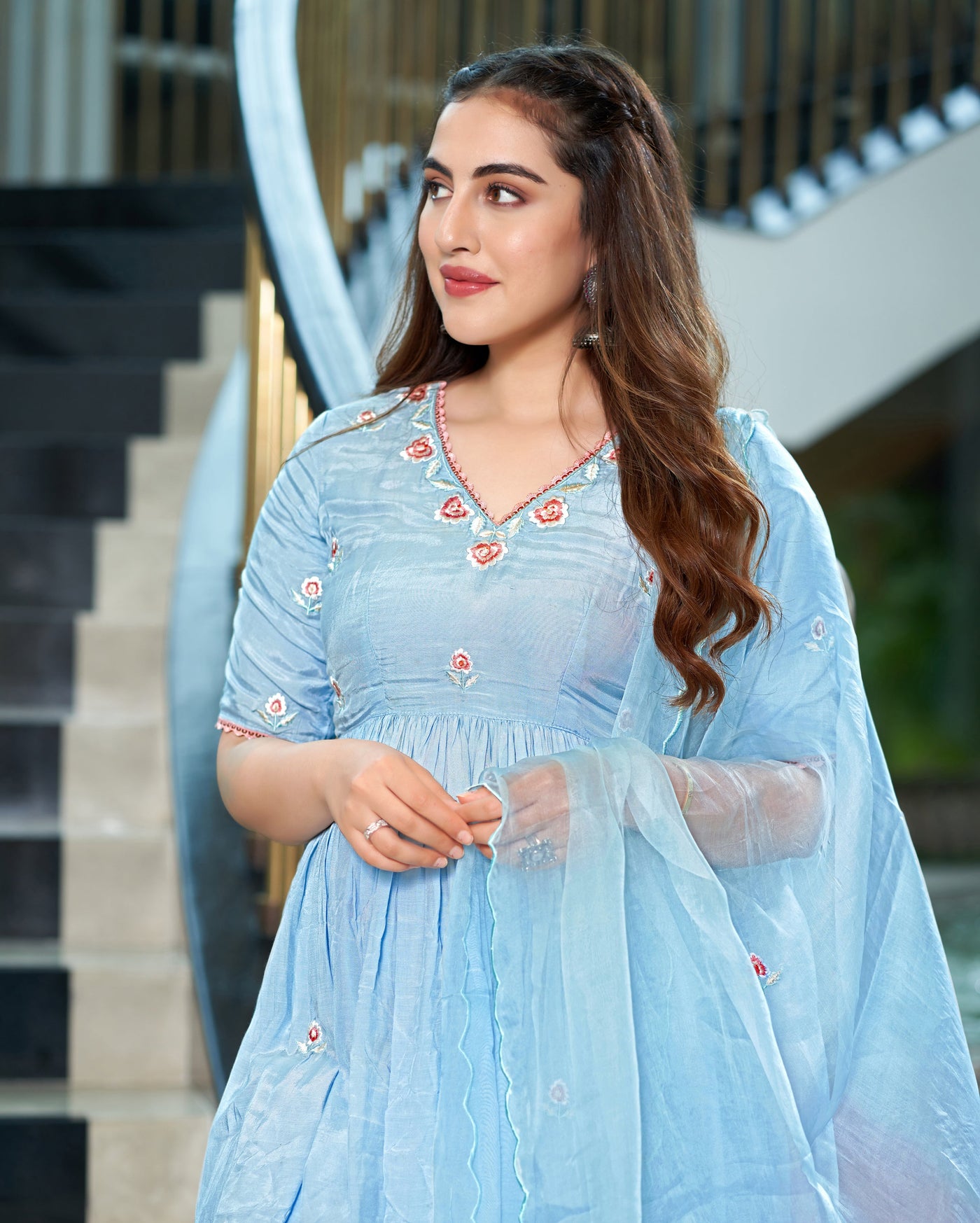 Kaari Pastel Blue Embroidered Muslin Silk Sharara Set Kaari Pastel Blue Embroidered Muslin Silk Sharara Set